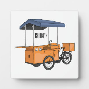 Bike food cart cartoon illustration plaque