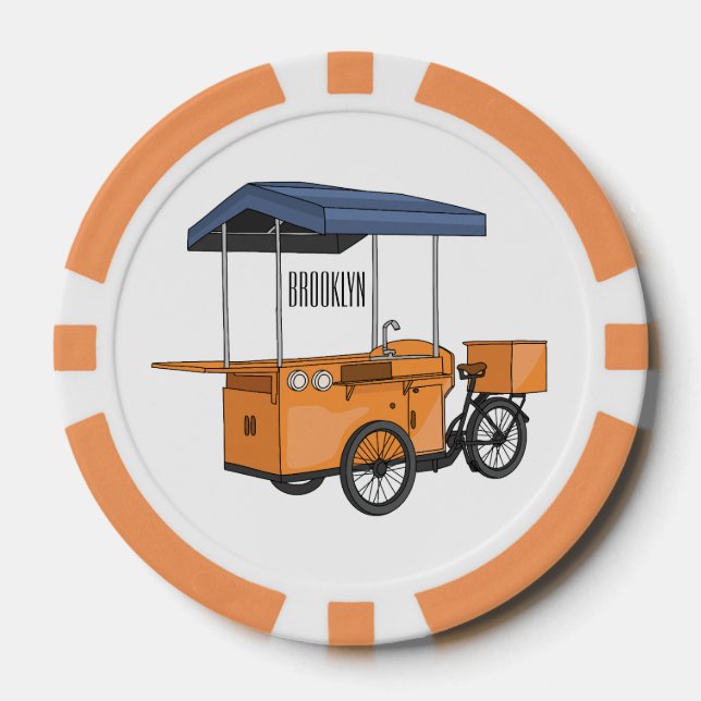 Bike food cart cartoon illustration poker chips (Front)