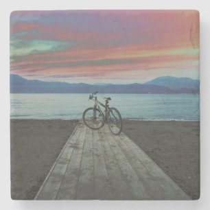 Bike On Pier Greece Stone Coaster