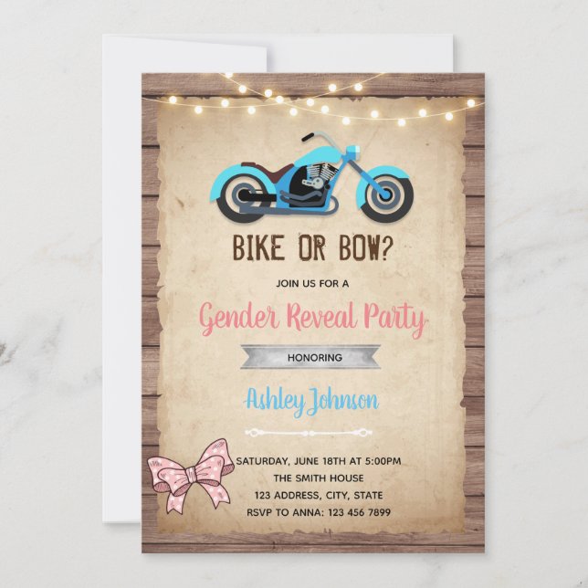 Bike or bow gender reveal Invitation (Front)