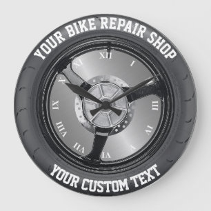 Bike Parts Shop Tire Repair Car Motorcycle Service Large Clock