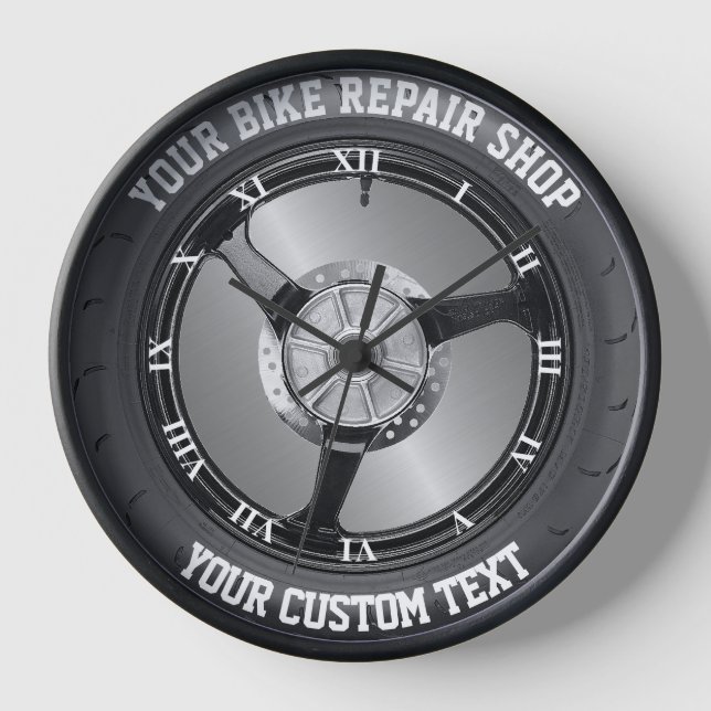 Bike Parts Shop Tire Repair Motorcycle Car Service Clock (Front)