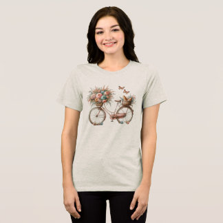 bike print with flowers in the basket Tri-Blend shirt
