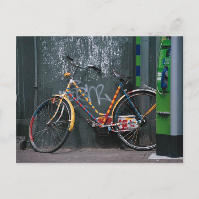 Bike Resting On Graffitti Wall Postcard (Front)