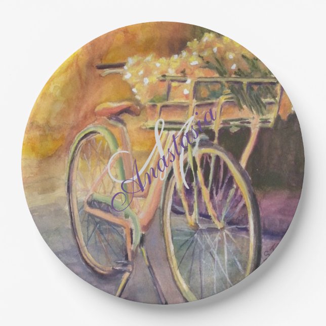 BIKE RIDE IN THE PARK MONOGRAM PARTY PAPER PLATE (Front)
