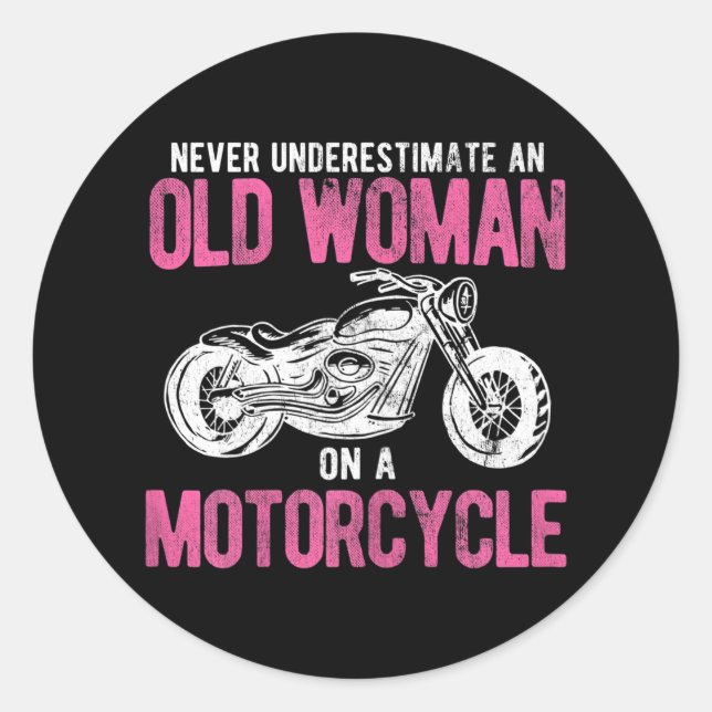 Bike Rider Old Woman On A Motorcycle Classic Round Sticker (Front)
