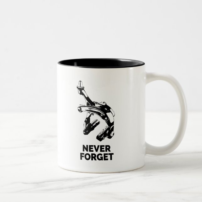Bike Rim Brakes Never Forget Two-Tone Coffee Mug (Right)