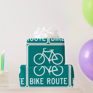 Bike Route Sign Cycling Path Bicycle Trail  Wrapping Paper