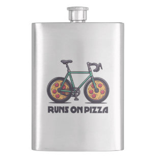Bike Runs On Pizza Hip Flask