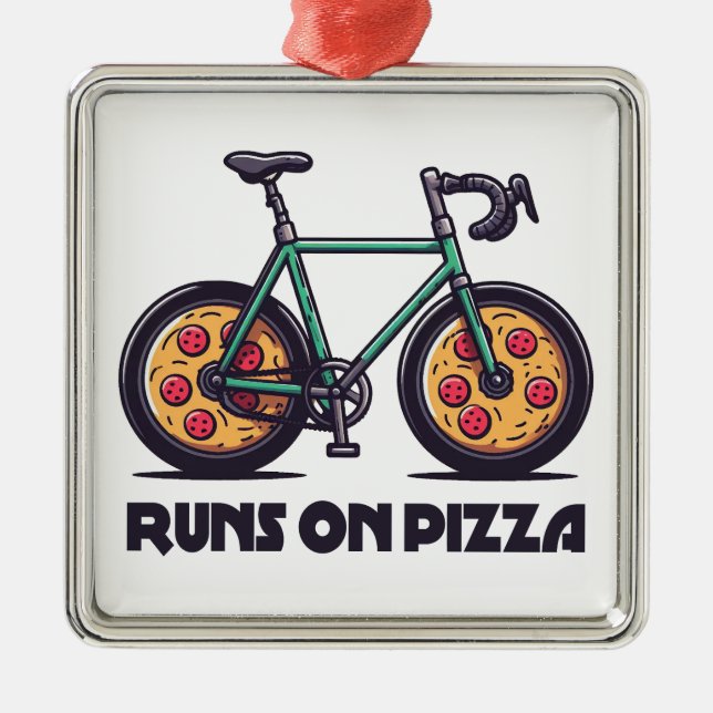 Bike Runs On Pizza Metal Ornament (Front)
