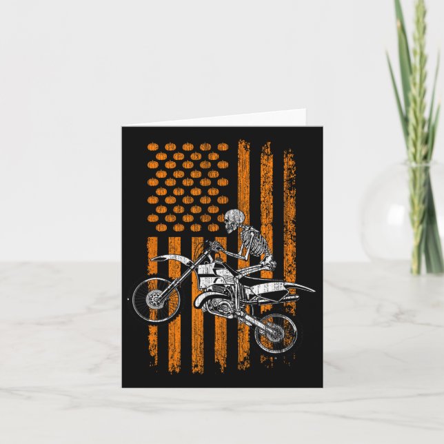 Bike Skeleton Halloween Men Boys Dirt Bike Fan Tee Card (Front)