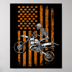 Bike Skeleton Halloween Men Boys Dirt Bike Fan Tee Poster