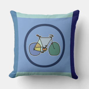 bike-themed graphic & geometric blue outdoor cushion