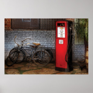 Bike - Two Bikes and a Gas Pump Poster