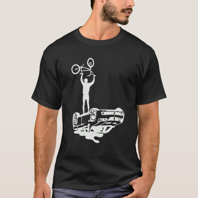 Bike vs Car Biking Bicycle BMX Stunt Dirt Bike T-Shirt (Front)