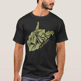 Bike West Virginia State Outline Olive Mountain Bi T-Shirt