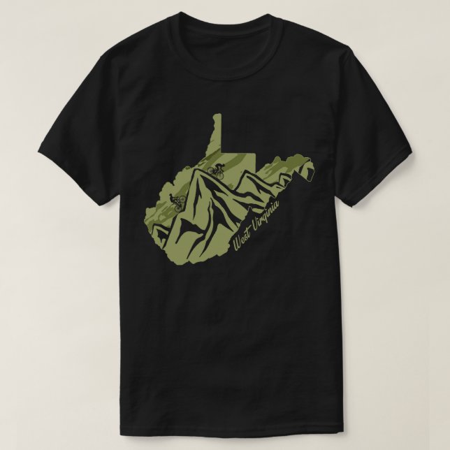 Bike West Virginia State Outline Olive Mountain Bi T-Shirt (Design Front)