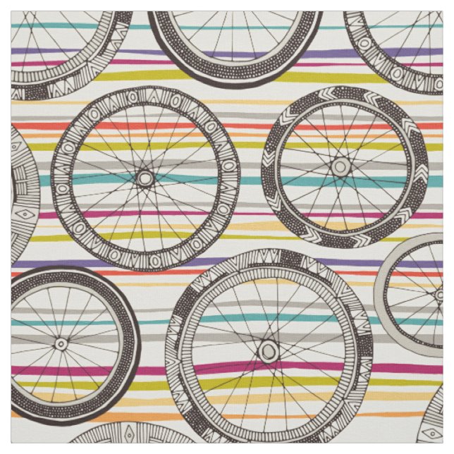 bike wheels stripe fabric (Swatch)