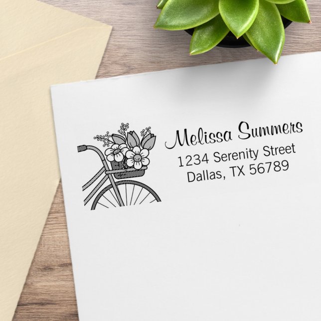 Bike with a Flower Basket Address Rubber Stamp (Creator Uploaded)