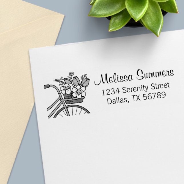 Bike with a Flower Basket Address Self-inking Stamp (Creator Uploaded)