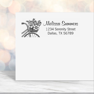 Bike with a Flower Basket Address Self-inking Stamp