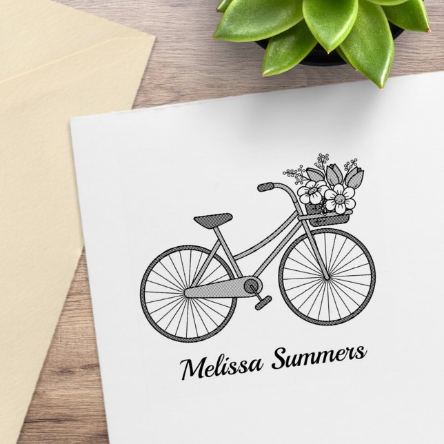 Bike with a Flower Basket Custom Name Rubber Stamp (Creator Uploaded)