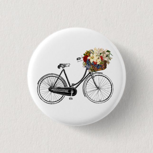 Bike with Basket full of Flowers 3 Cm Round Badge (Front)