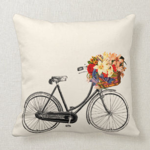 Bike with Basket full of Flowers Cushion