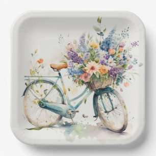 Bike With Flower Basket Paper Plate