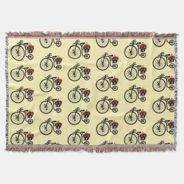 Bike with Flowers Throw Blanket (Front)