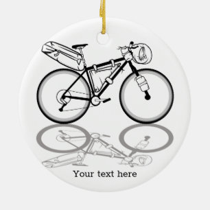 Bikepacking bike black and white ceramic ornament