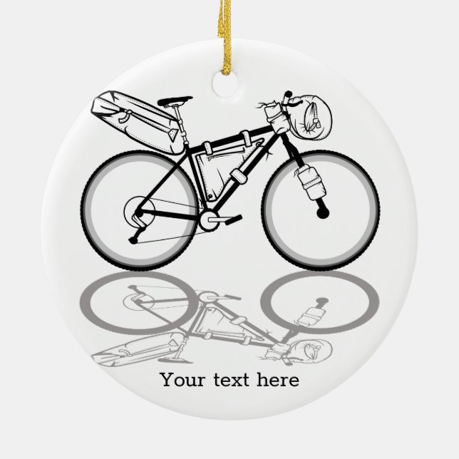 Bikepacking bike black and white ceramic ornament (Back)