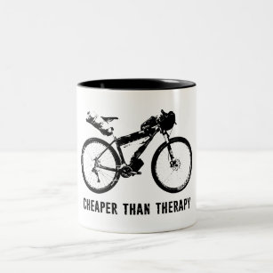 Bikepacking, Cheaper Than Therapy Two-Tone Coffee Mug