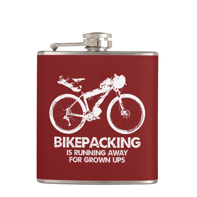 Bikepacking Is Running Away For Grown Ups Hip Flask (Front)