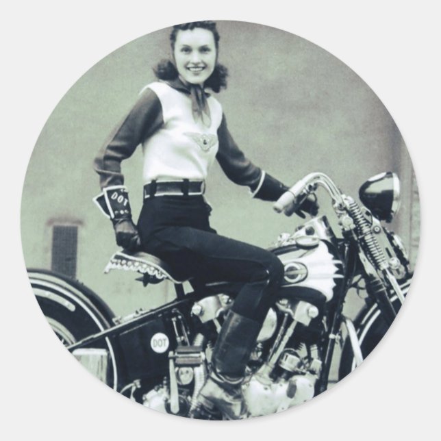 Biker Babe Classic Round Sticker (Front)