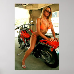 Biker Babe Poster - Blonde Bikini Babe