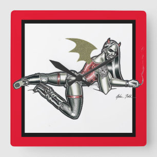 Biker Babe Square Wall Clock