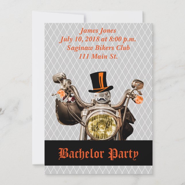 Biker Bachelor Party Invitation with Motorcycle (Front)