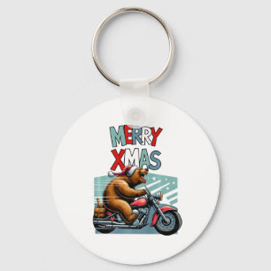 Biker Bear With Christmas Hat Wishes Merry Xmas Fu Key Ring