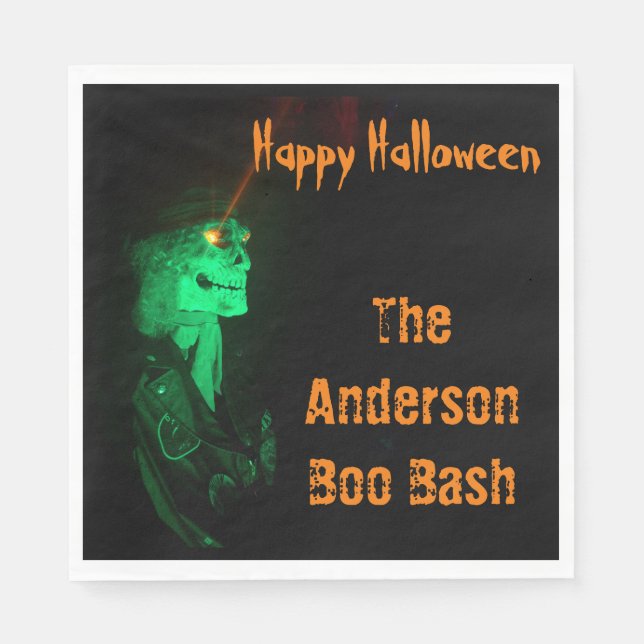 Biker Billy Halloween Skeleton Black & Orange  Napkin (Front)
