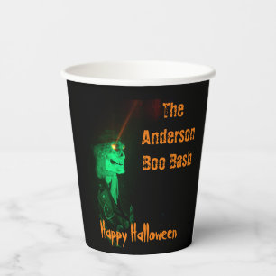 Biker Billy Halloween Skeleton Black & Orange Paper Cups
