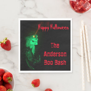 Biker Billy Halloween Skeleton Black & Red Napkin