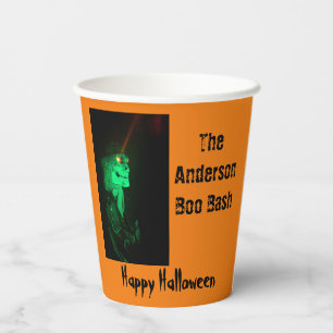 Biker Billy Halloween Skeleton Pumpkin Orange Paper Cups