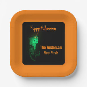 Biker Billy Halloween Skeleton Pumpkin Orange Paper Plate