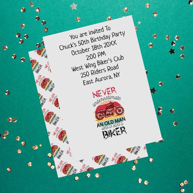 Biker Birthday Party Old Man Joke Invitation (Creator Uploaded)