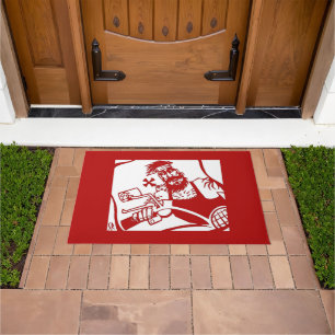 Biker Bro red and white doormat