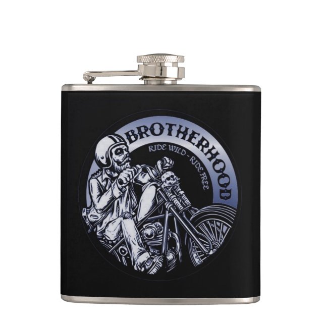 Biker Brotherhood Black Hip Flask (Front)
