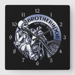 Biker Brotherhood Square Wall Clock