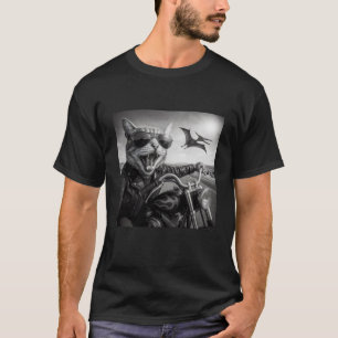 Biker Cat Dinosaur Chase Funny Motorcycle Sunglass T-Shirt