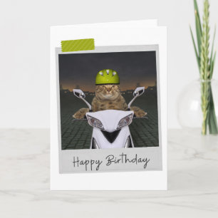 Biker Cat Funny Birthday Card